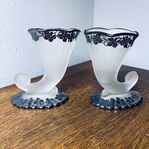 Vintage Vase Bowl Sterling‎ Silver Lilly Of Valley Flowers Opaque Set Of 3